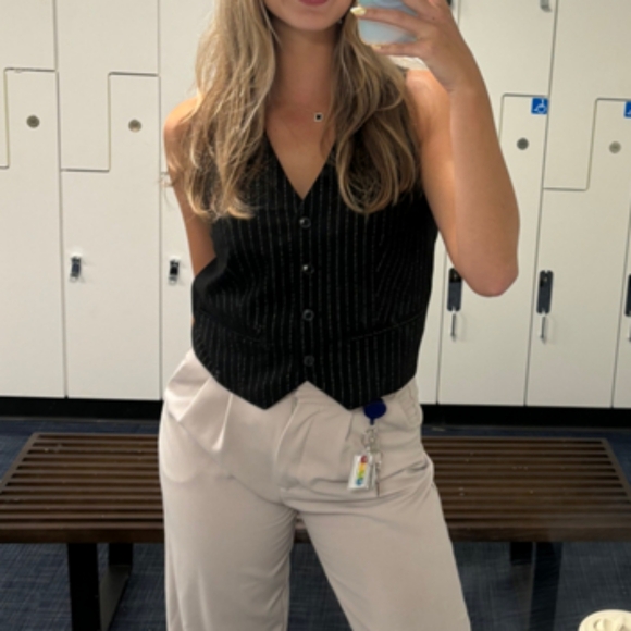 Anthropologie Maeve Sparkle Pinstripe Suit Vest - Picture 4 of 9